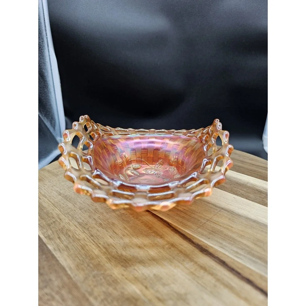Fenton Vintage Marigold Carnival‎ Glass Open Edge Basket Weave  Bowl 2 sides up